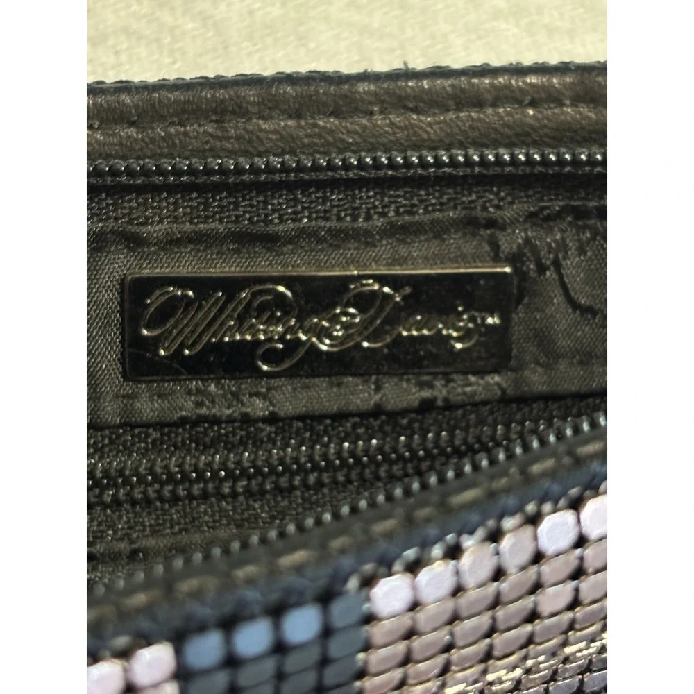 Vintage Whiting & Davis NWT Striped Mesh Clutch Writlet Blk/Pink Zip Logo Lined